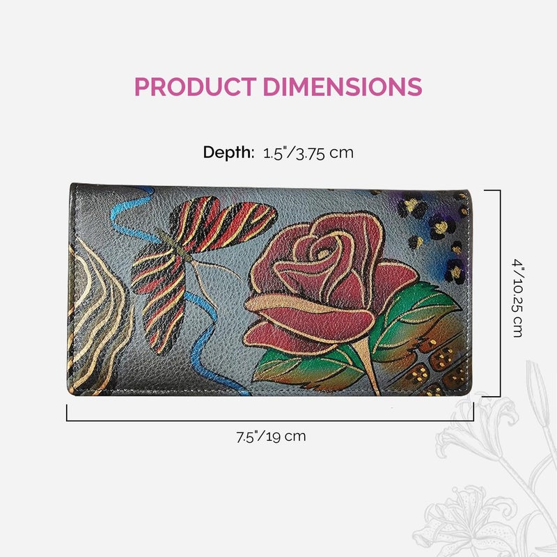 Anna by Anuschka Womens Handpainted Leather Ladies Wallet Snap Button Closure, Rose Safari Grey,One Size - Image 4